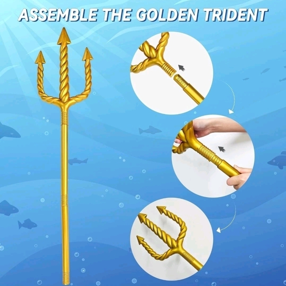 60in Gold Plastic Trident Spear Toy, King Neptune Costume Accessory for Cosplay - Picture 3 of 4